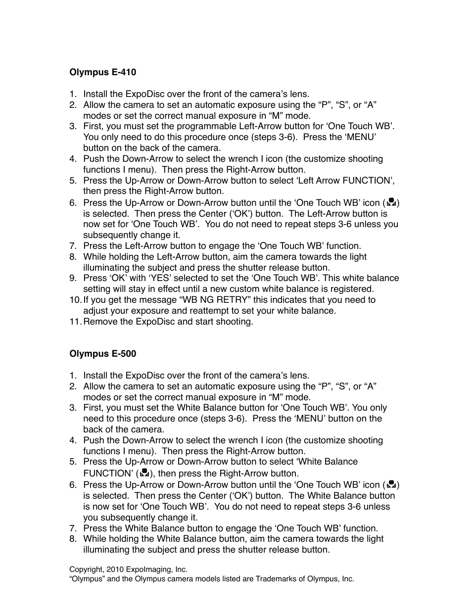 ExpoImaging ExpoDisc: Olympus Custom WB User Manual | Page 4 / 5