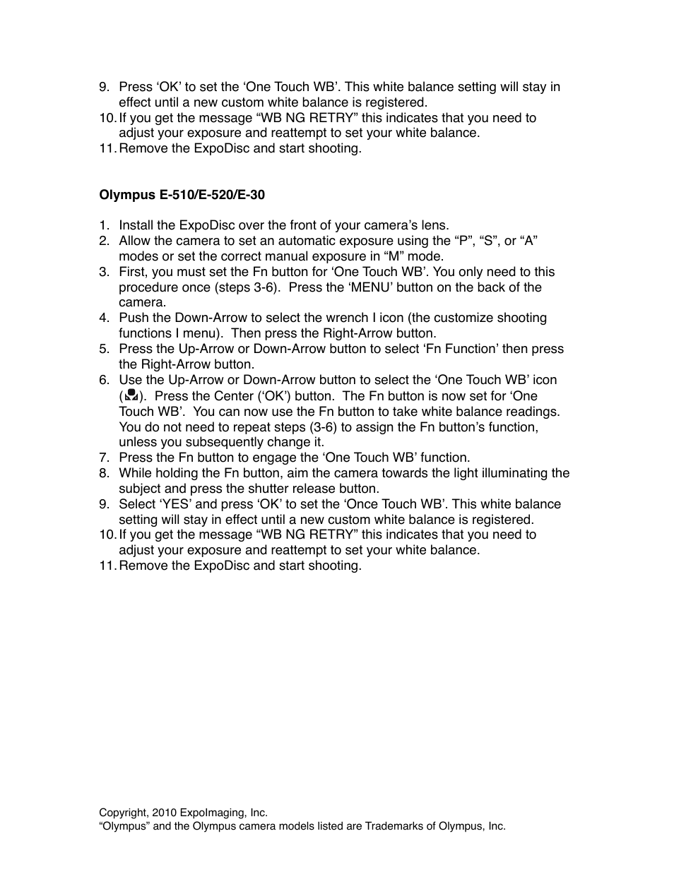 ExpoImaging ExpoDisc: Olympus Custom WB User Manual | Page 5 / 5