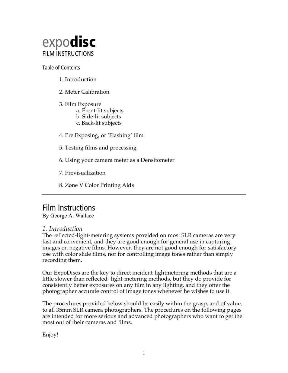 ExpoImaging ExpoDisc Instructions for Film Cameras User Manual | 8 pages