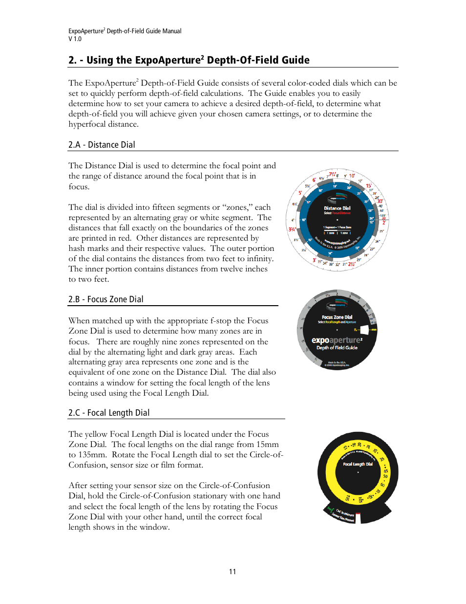 - using the expoaperture, Depth-of-field guide | ExpoImaging ExpoAperture2 Manual (Imperial/Standard) User Manual | Page 11 / 23