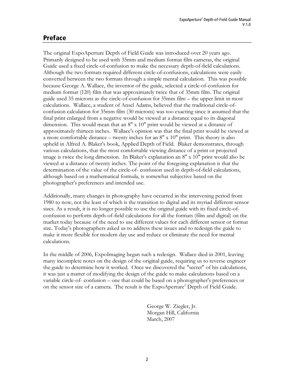 Preface | ExpoImaging ExpoAperture2 Manual (Imperial/Standard) User Manual | Page 2 / 23
