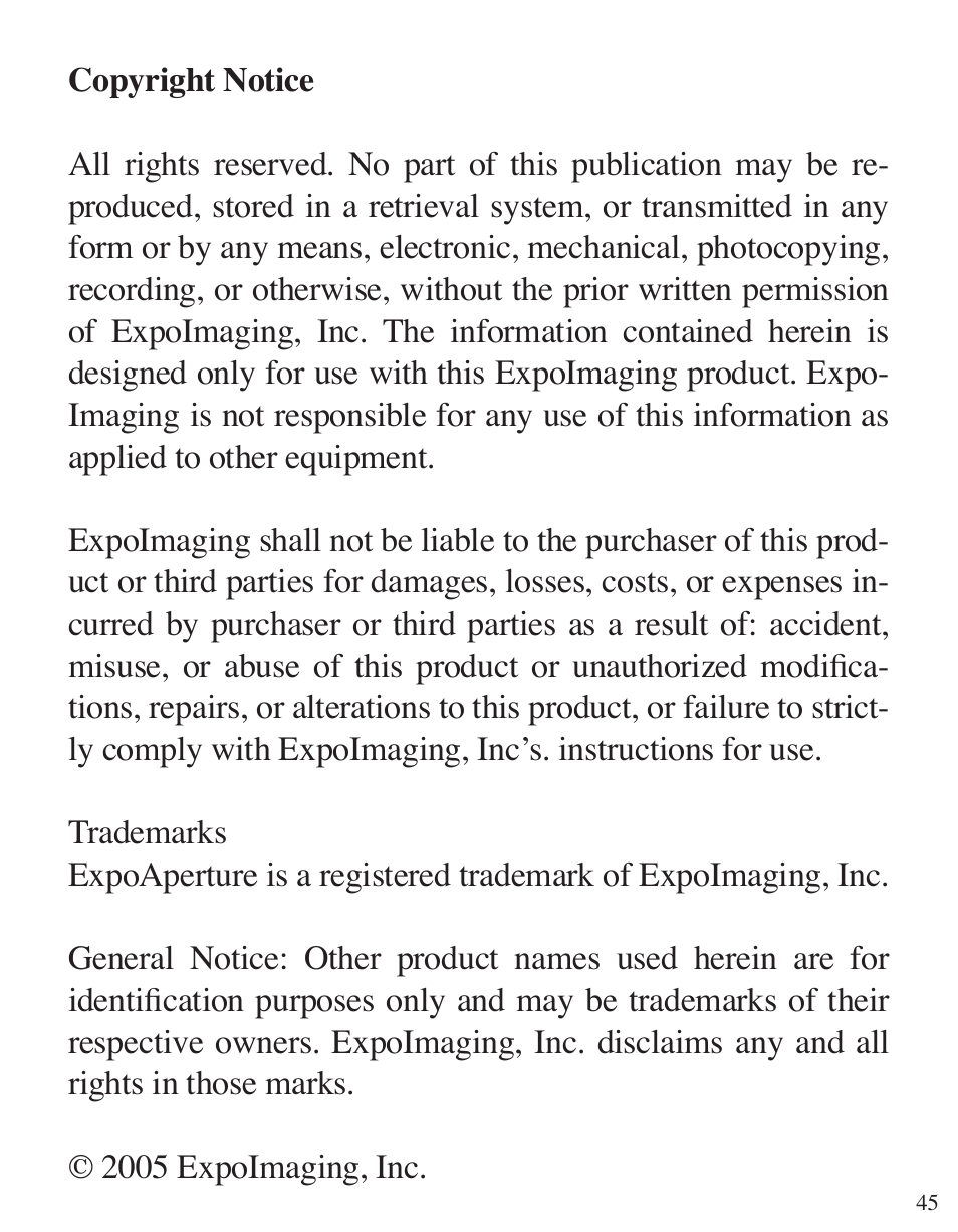 ExpoImaging ExpoAperture User Manual | Page 45 / 48