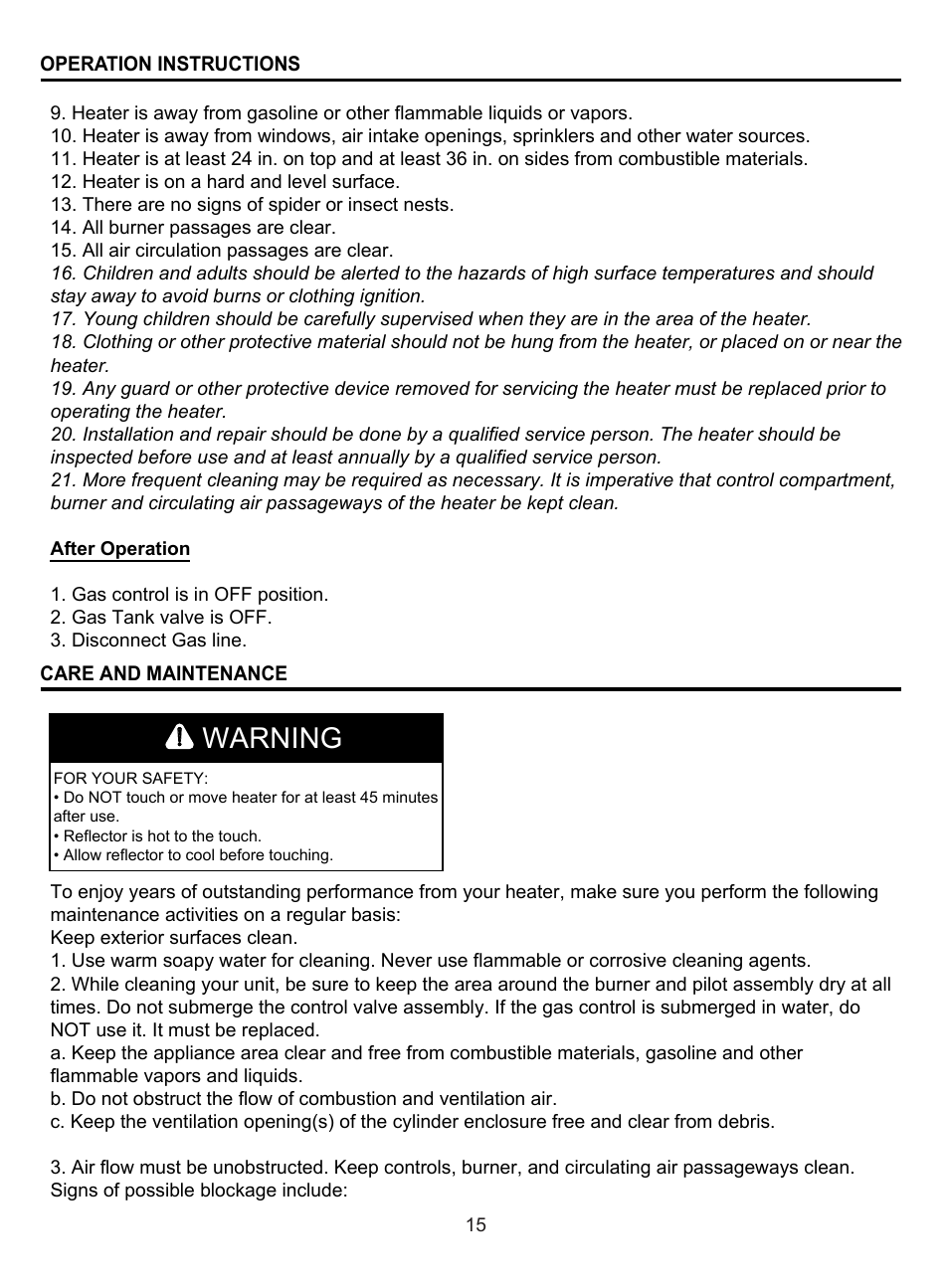 Warning | Garden Sun Heater HSS-RS-GH Bullet User Manual | Page 15 / 19