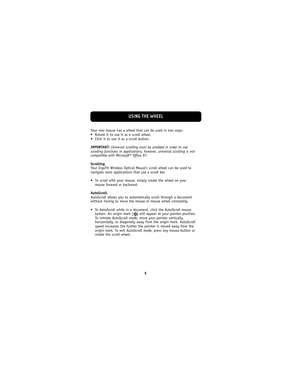 Using the wheel | Belkin F8E826-OPT User Manual | Page 11 / 21