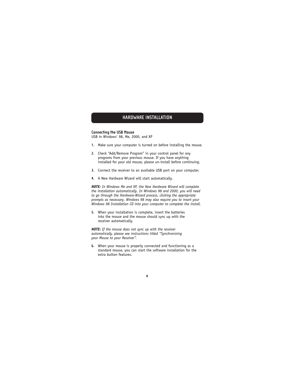 Hardware installation | Belkin F8E826-OPT User Manual | Page 7 / 21