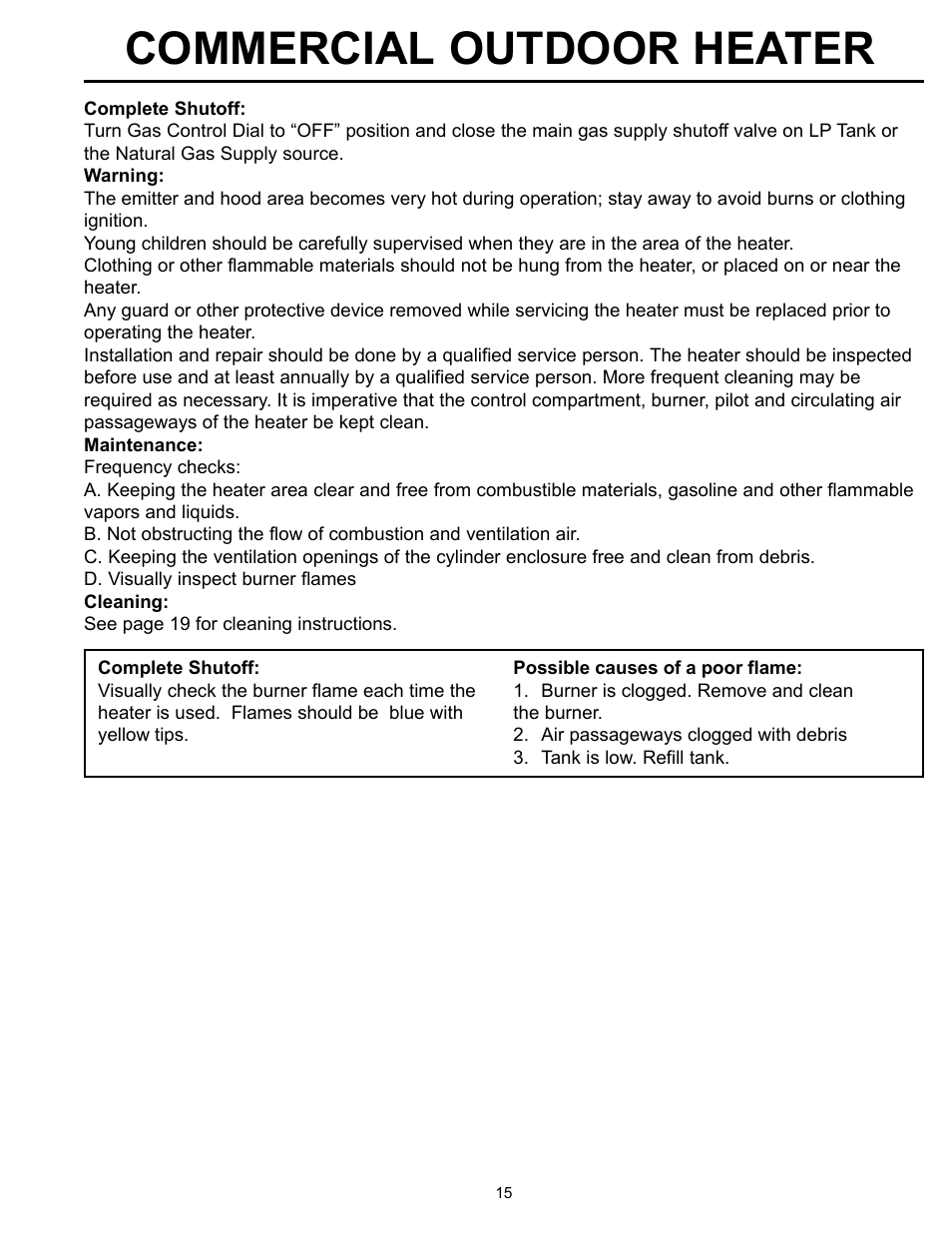 Commercial outdoor heater | Garden Sun Heater HS-SS Commercial Square User Manual | Page 15 / 20