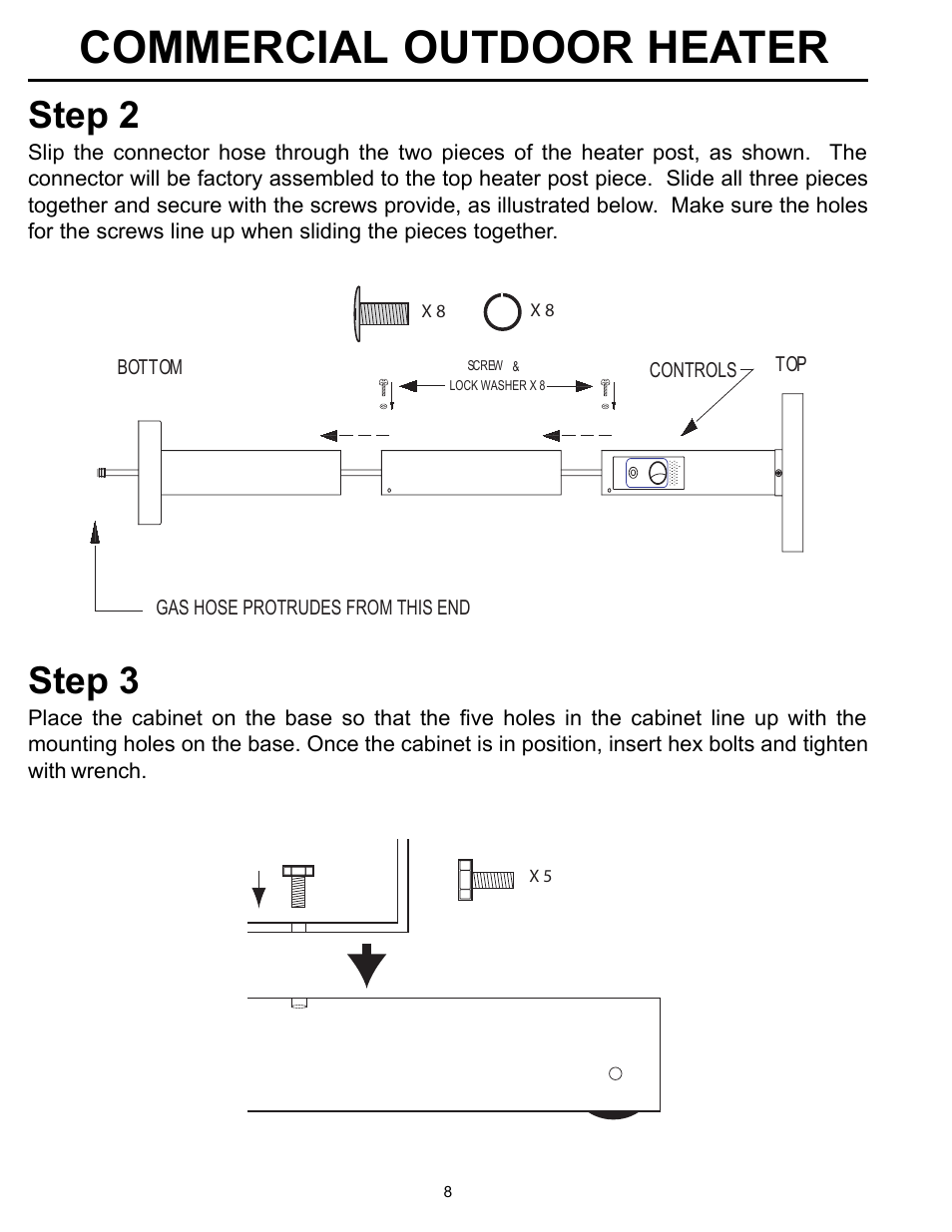 Commercial outdoor heater, Step 2, Step 3 | Garden Sun Heater HS-SS Commercial Square User Manual | Page 8 / 20