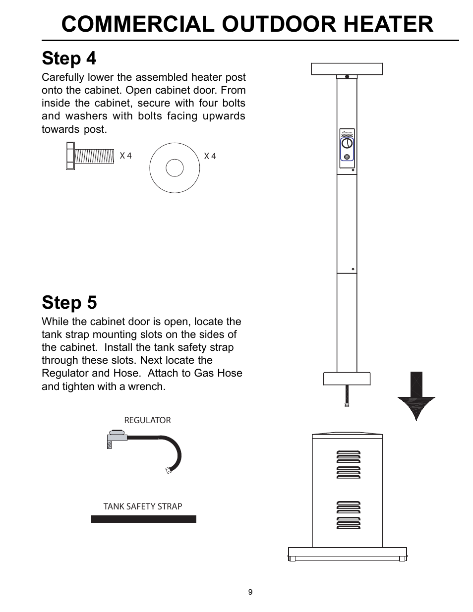 Commercial outdoor heater, Step 4, Step 5 | Garden Sun Heater HS-SS Commercial Square User Manual | Page 9 / 20