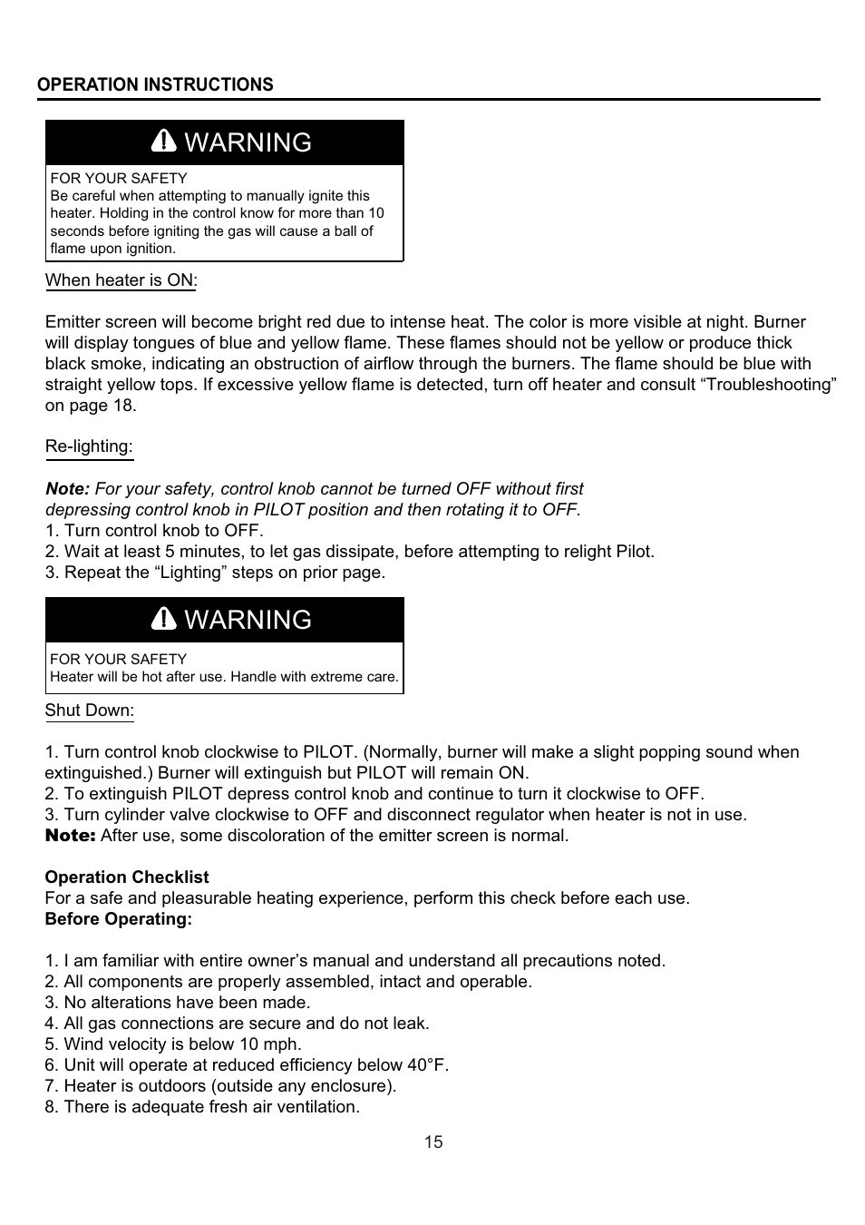 Warning | Garden Sun Heater HSS-A-FXPC Ratton Square User Manual | Page 15 / 20