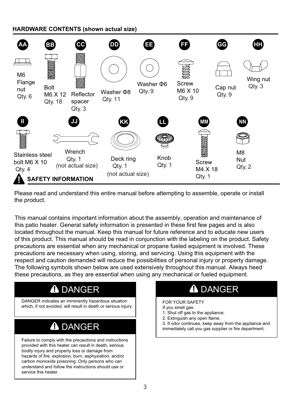 Danger | Garden Sun Heater HSS-A-FXPC Ratton Square User Manual | Page 3 / 20