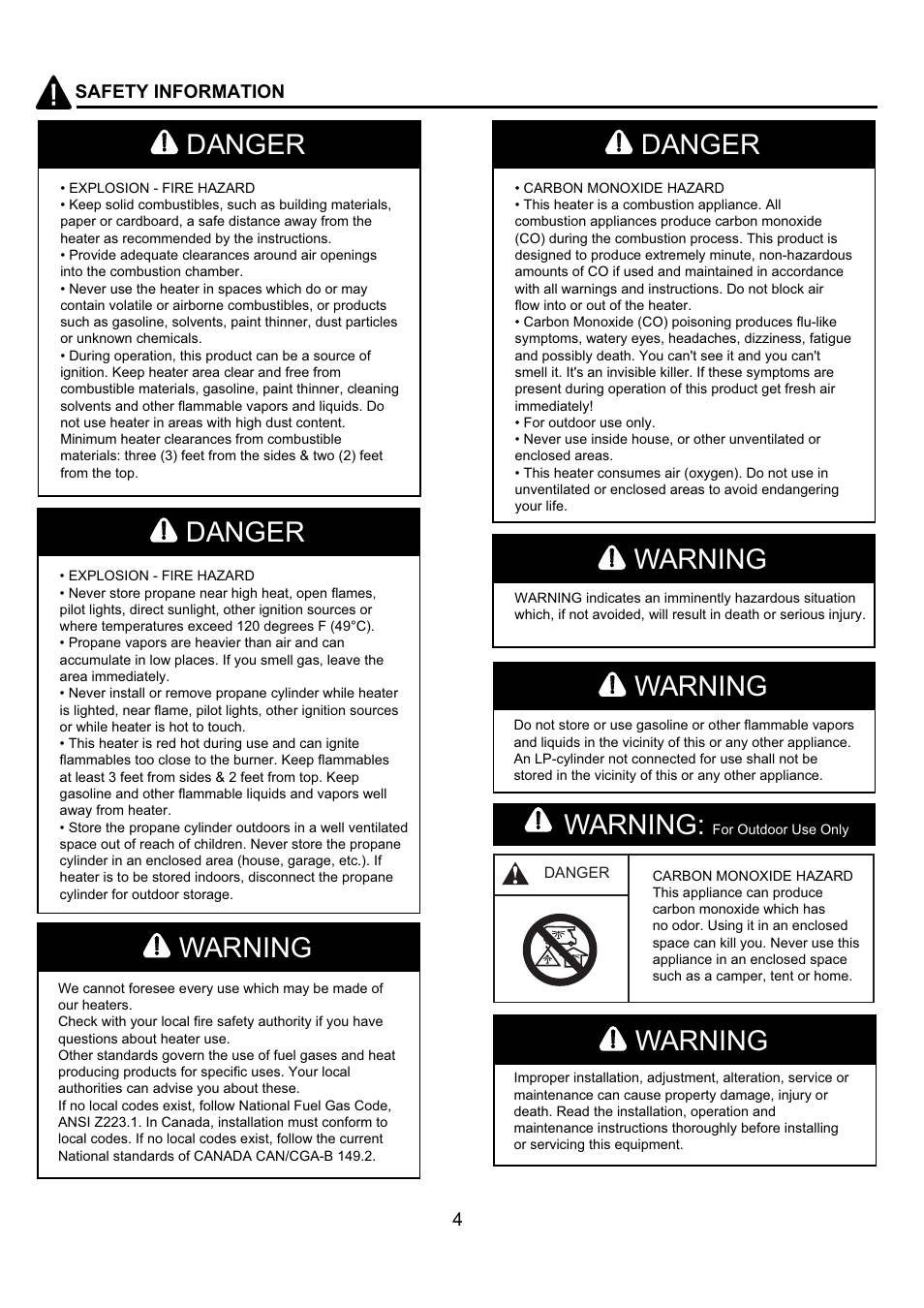 Danger, Warning danger, Warning | Garden Sun Heater HSS-A-FXPC Ratton Square User Manual | Page 4 / 20