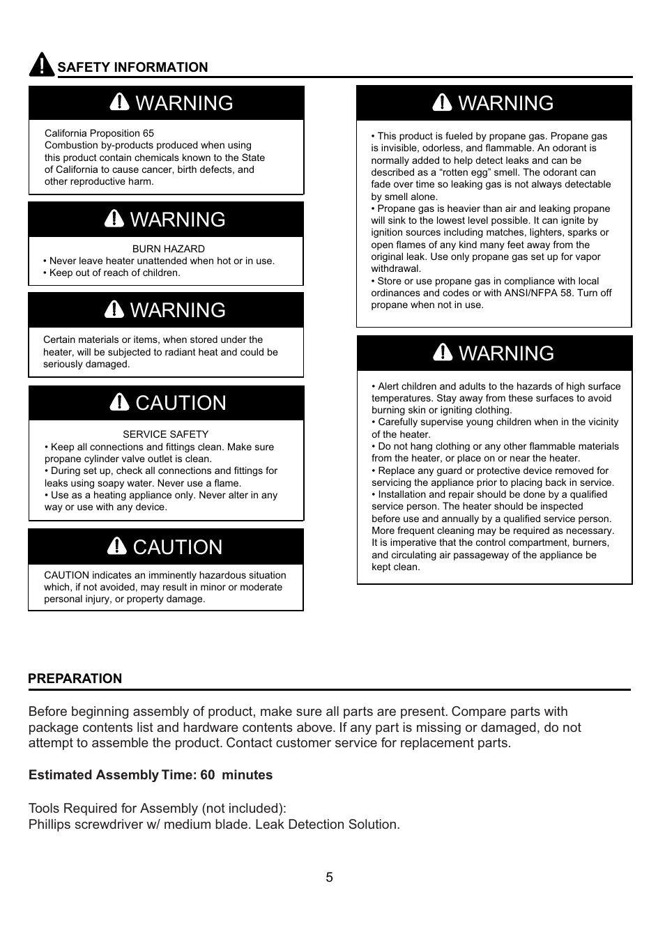 Warning, Caution | Garden Sun Heater HSS-A-FXPC Ratton Square User Manual | Page 5 / 20