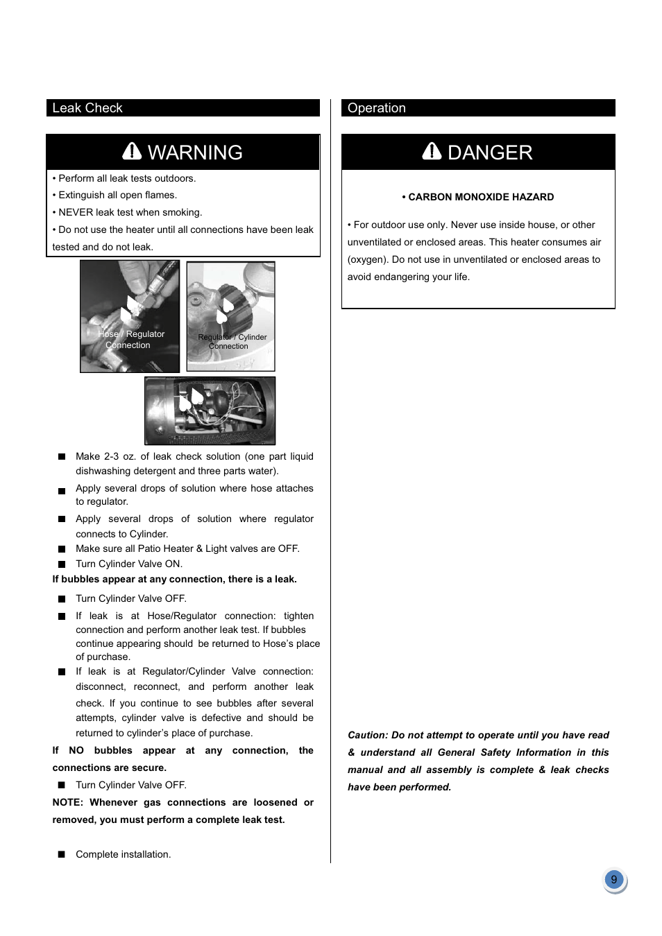 Warning, Danger | Garden Sun Heater HSS-A-GH Standard Lift Up User Manual | Page 10 / 14