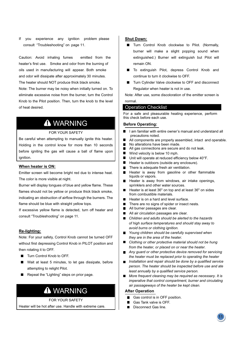 Warning | Garden Sun Heater HSS-A-GH Standard Lift Up User Manual | Page 12 / 14