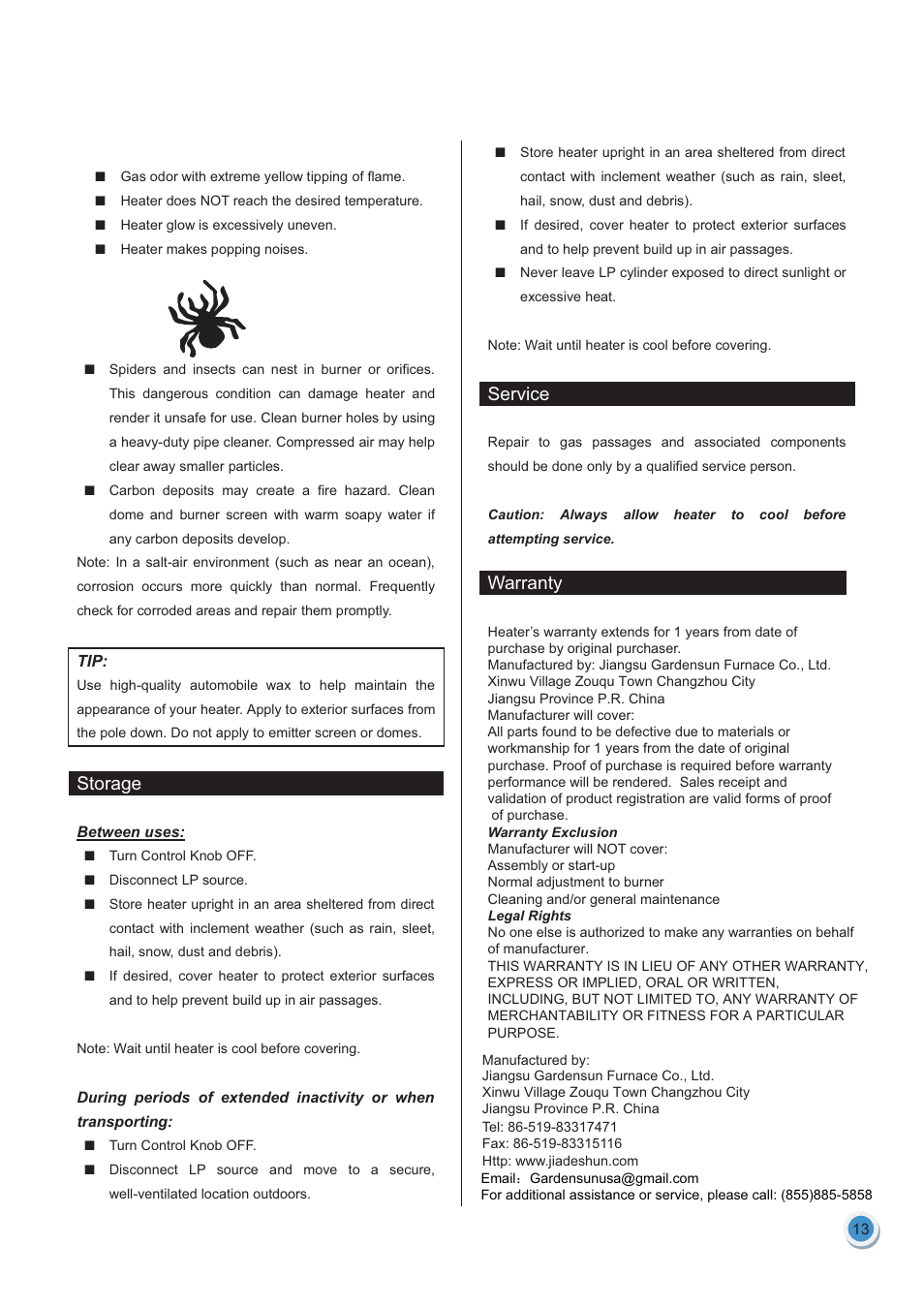 Garden Sun Heater HSS-A-GH Standard Lift Up User Manual | Page 14 / 14