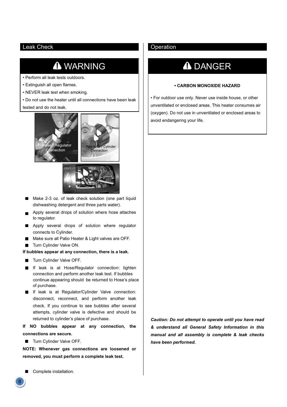 Warning, Danger | Garden Sun Heater HSS-A-SS THD 2011 Standard Lift Up User Manual | Page 9 / 13