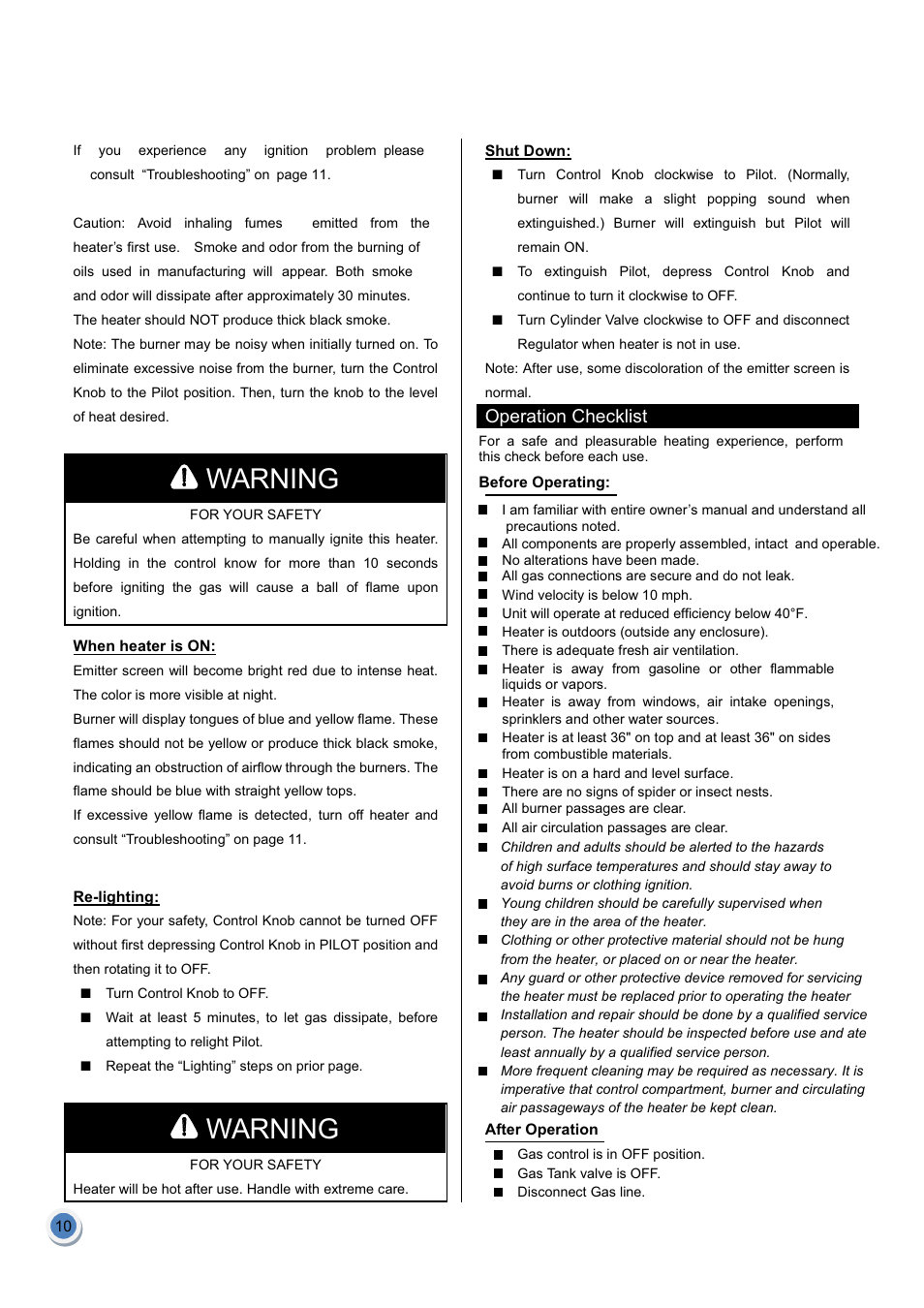 Warning | Garden Sun Heater HSS-A-SS THD 2012 Standard Lift Up User Manual | Page 11 / 13