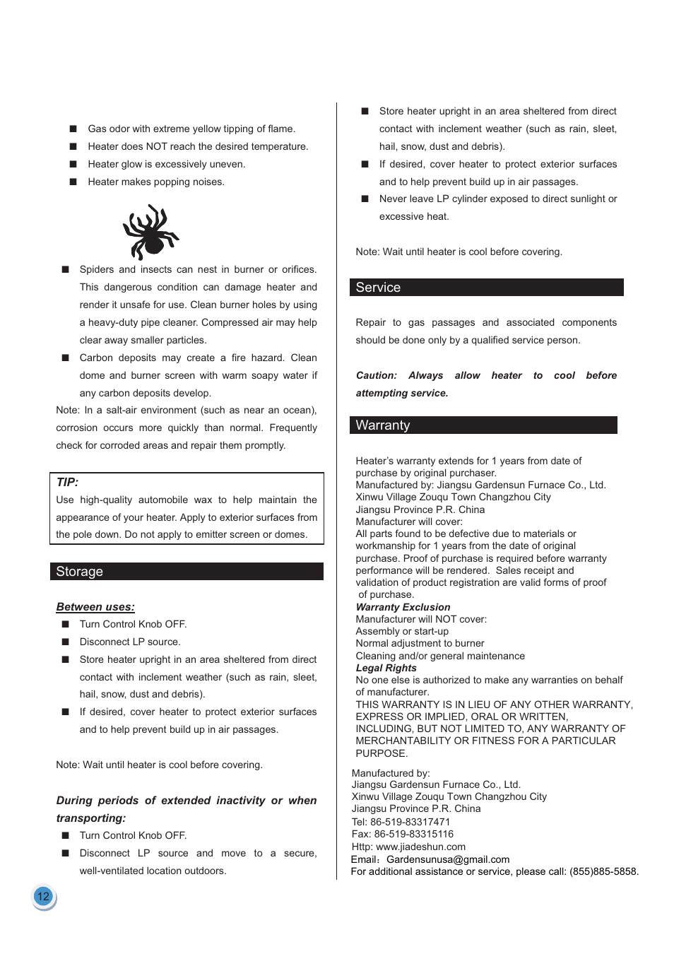 Garden Sun Heater HSS-A-SS THD 2012 Standard Lift Up User Manual | Page 13 / 13