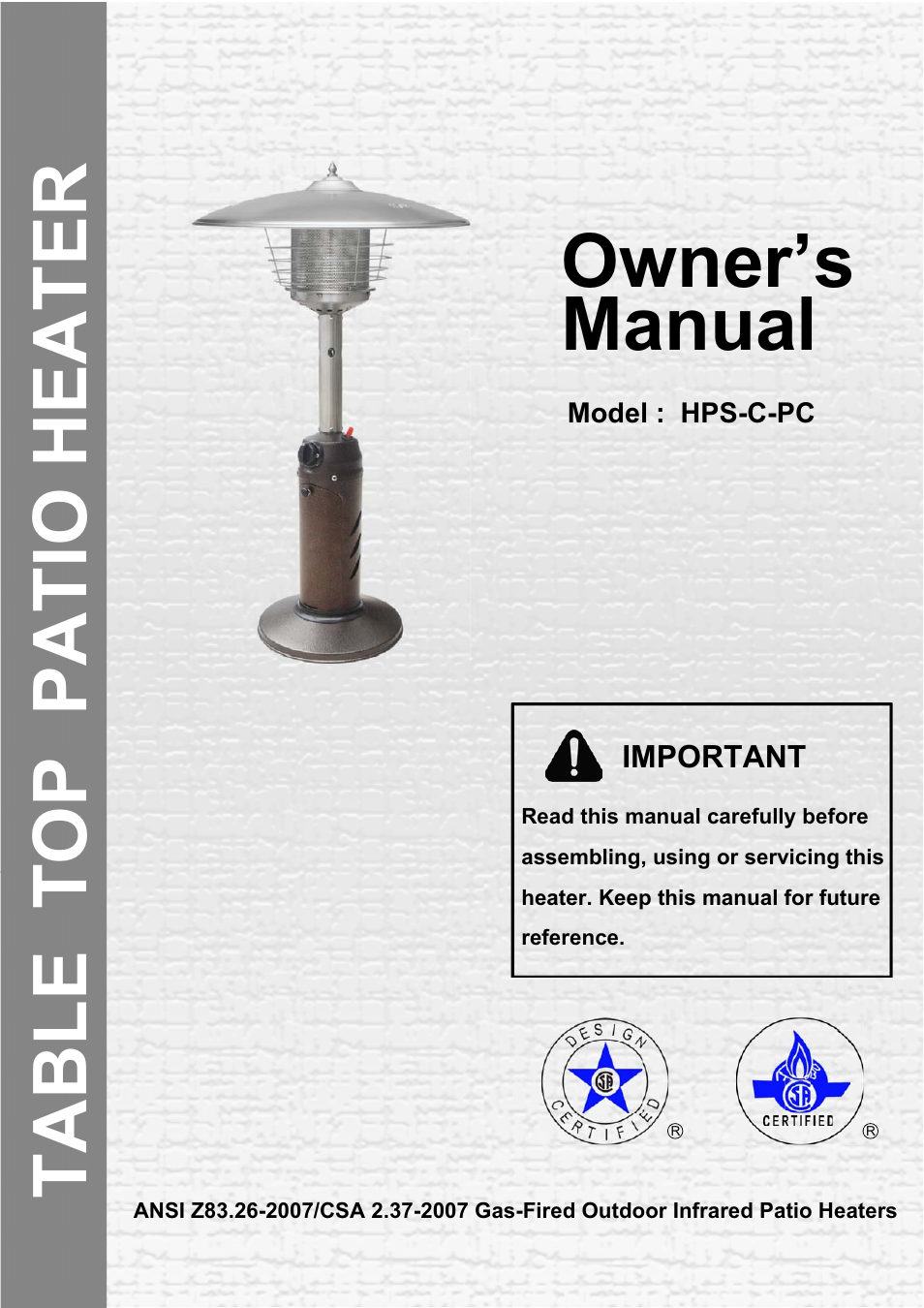 Garden Sun Heater HPS-C-PC Tabletop Heater User Manual | 10 pages