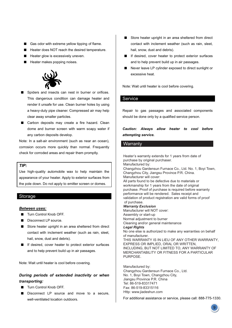 Garden Sun Heater HPS-C-PC Tabletop Heater User Manual | Page 10 / 10