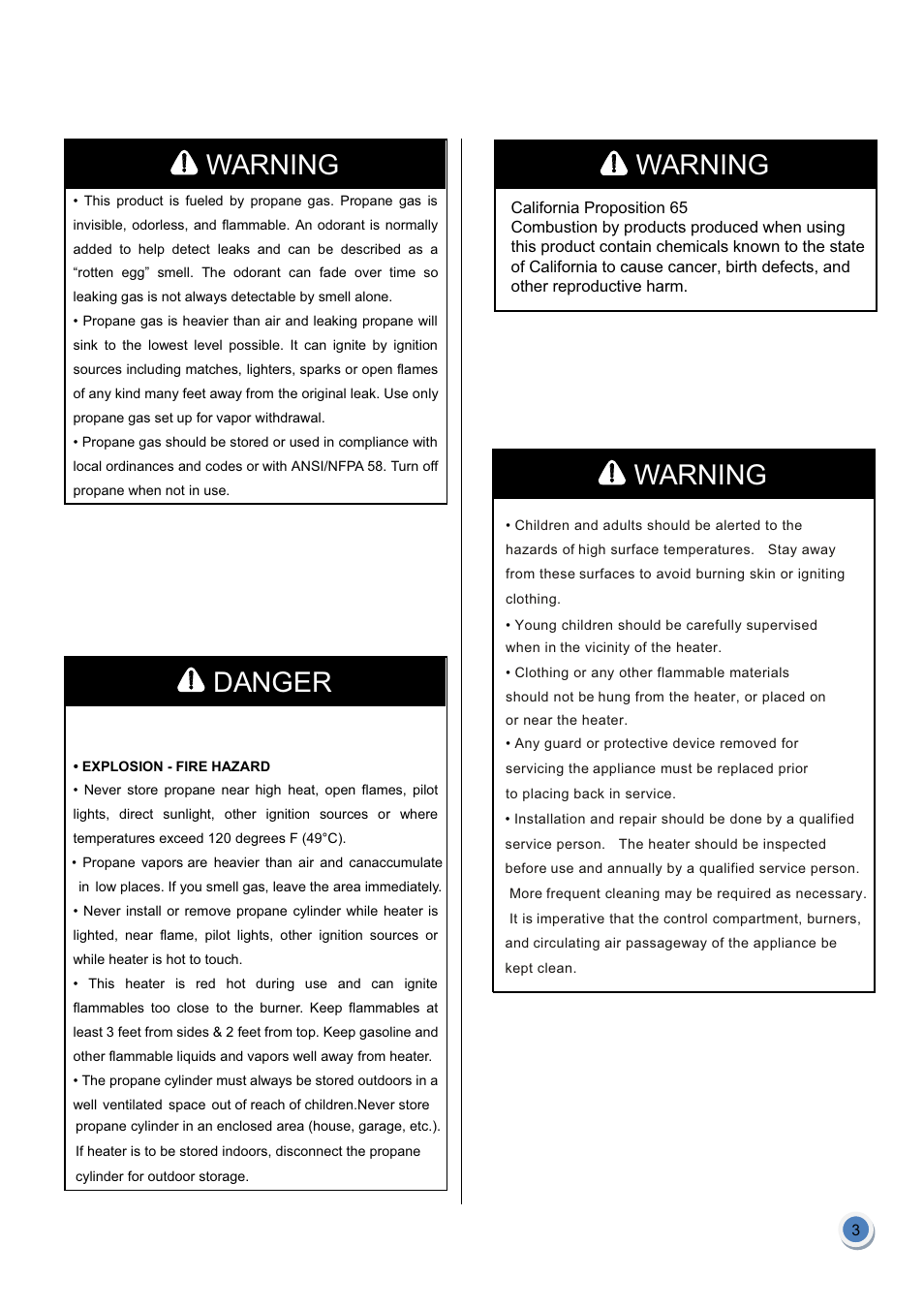 Warning, Warning danger | Garden Sun Heater HPS-C-PC Tabletop Heater User Manual | Page 4 / 10