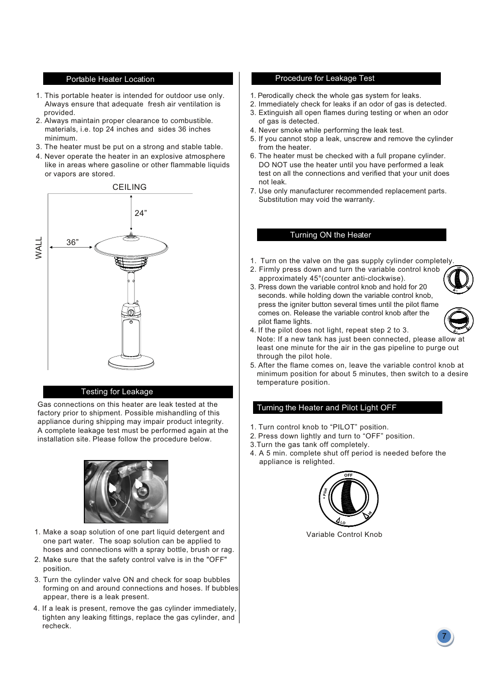 Ceiling 24” 36” wall | Garden Sun Heater HPS-C-PC Tabletop Heater User Manual | Page 8 / 10