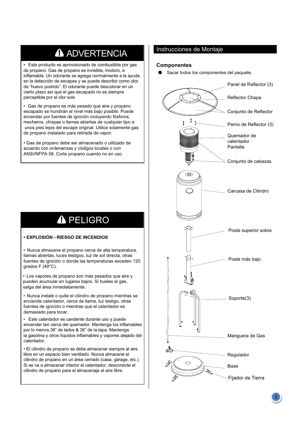 Advertencia, Peligro | Garden Sun Heater HSS-A-SS THD-2010 User Manual | Page 17 / 26