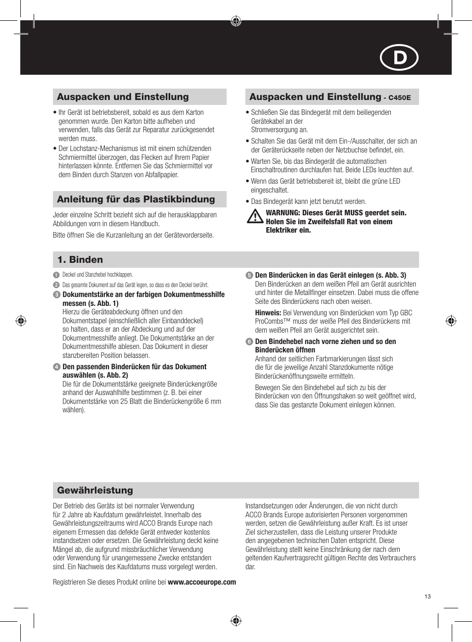 GBC C450E User Manual | Page 13 / 74