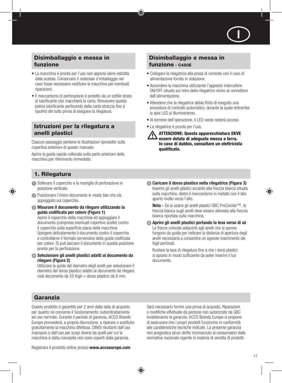 GBC C450E User Manual | Page 17 / 74