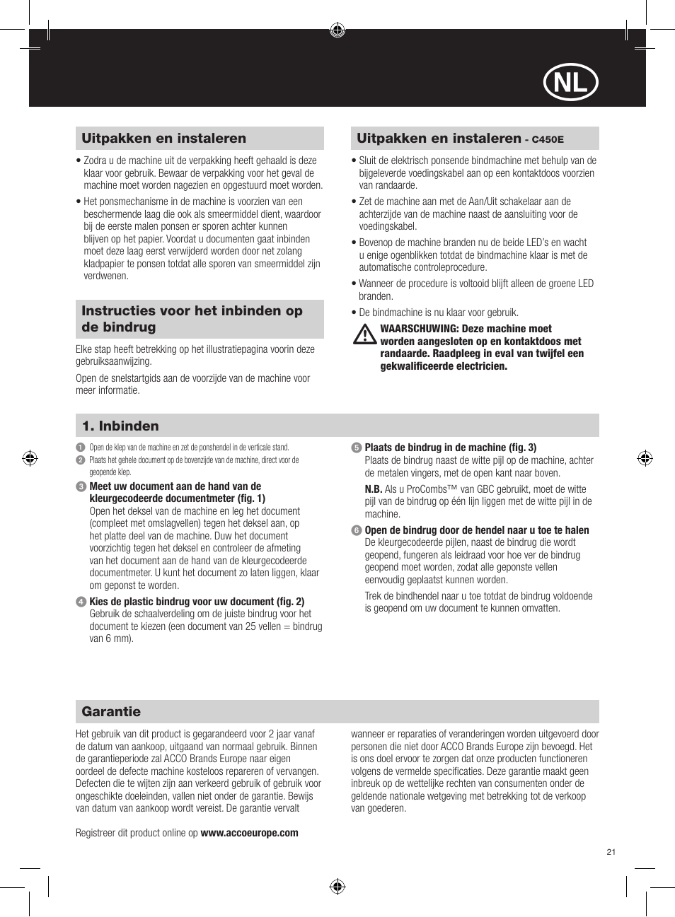 GBC C450E User Manual | Page 21 / 74