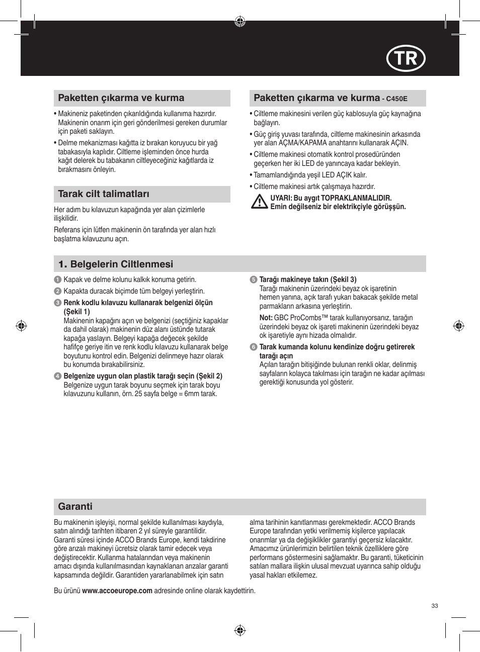GBC C450E User Manual | Page 33 / 74