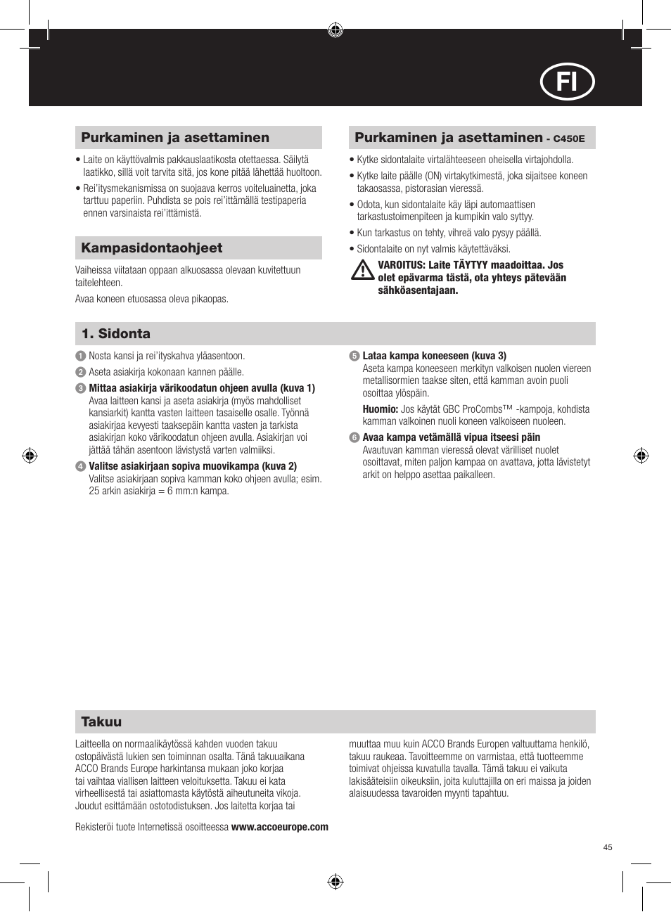 GBC C450E User Manual | Page 45 / 74