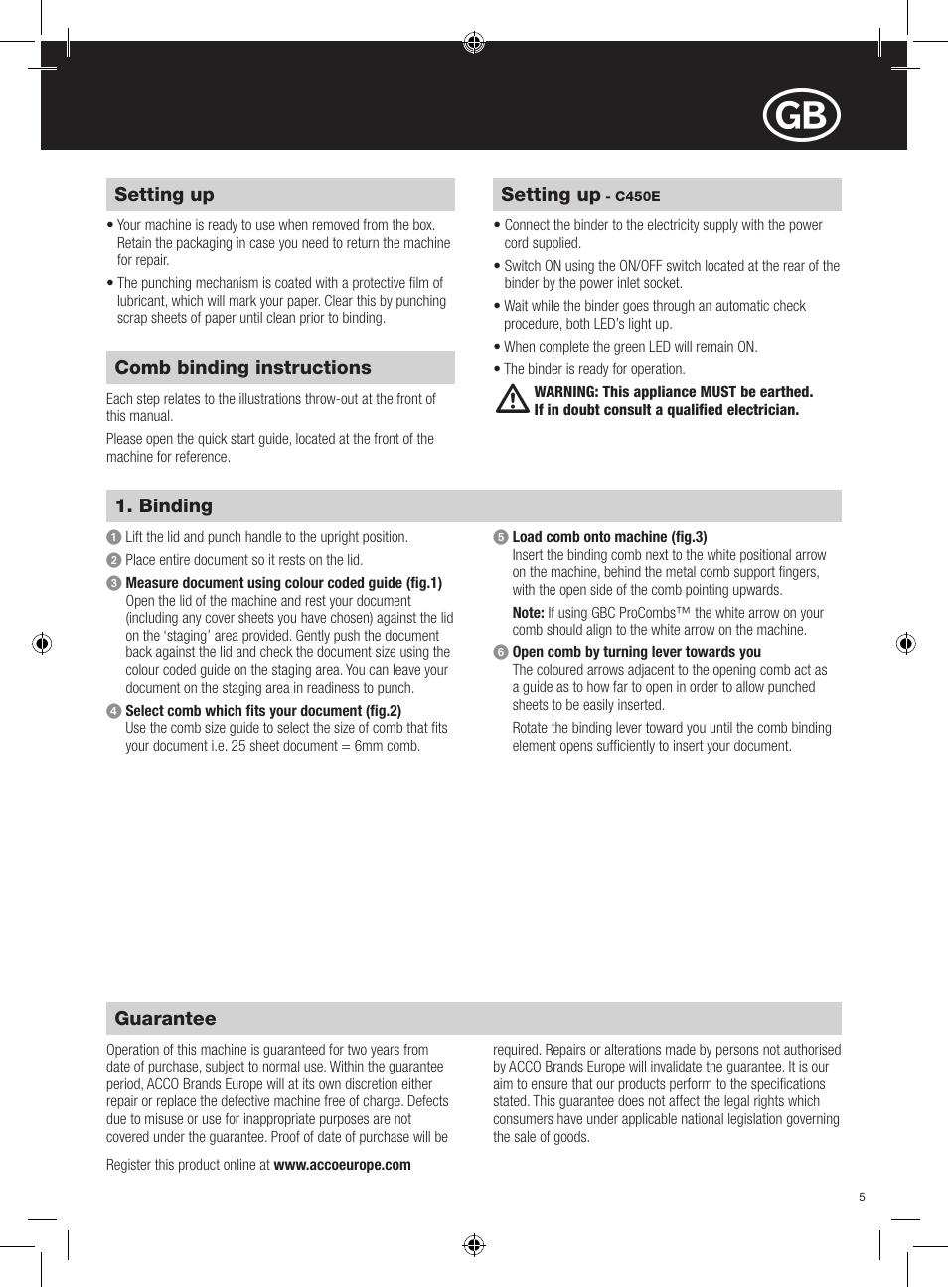 GBC C450E User Manual | Page 5 / 74
