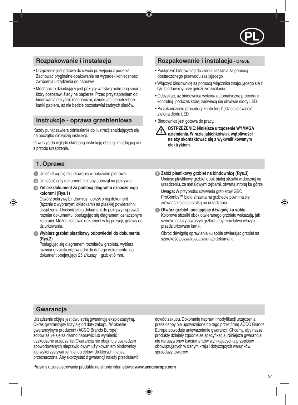 GBC C450E User Manual | Page 57 / 74