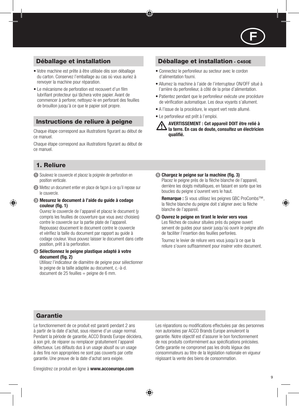 GBC C450E User Manual | Page 9 / 74