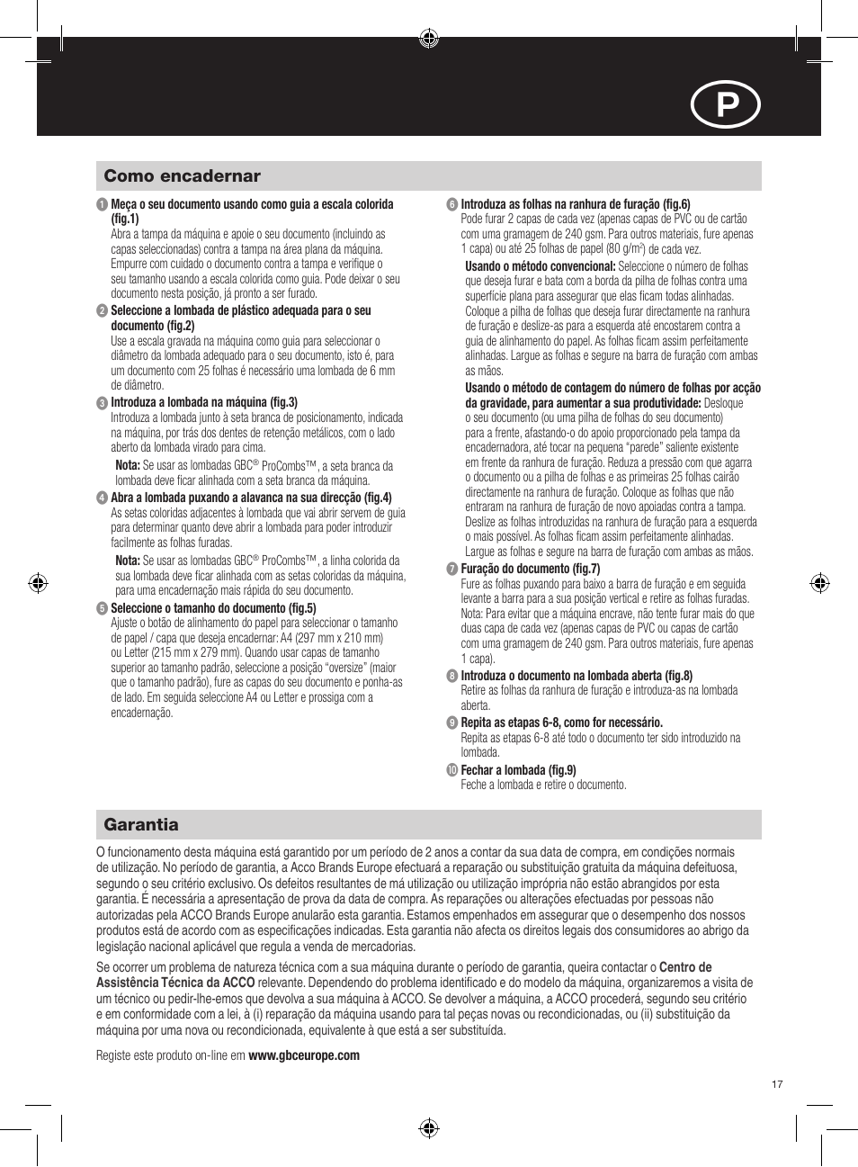 Como encadernar, Garantia | GBC C210 User Manual | Page 17 / 40