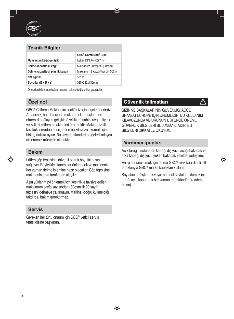 GBC C200 User Manual | Page 18 / 40