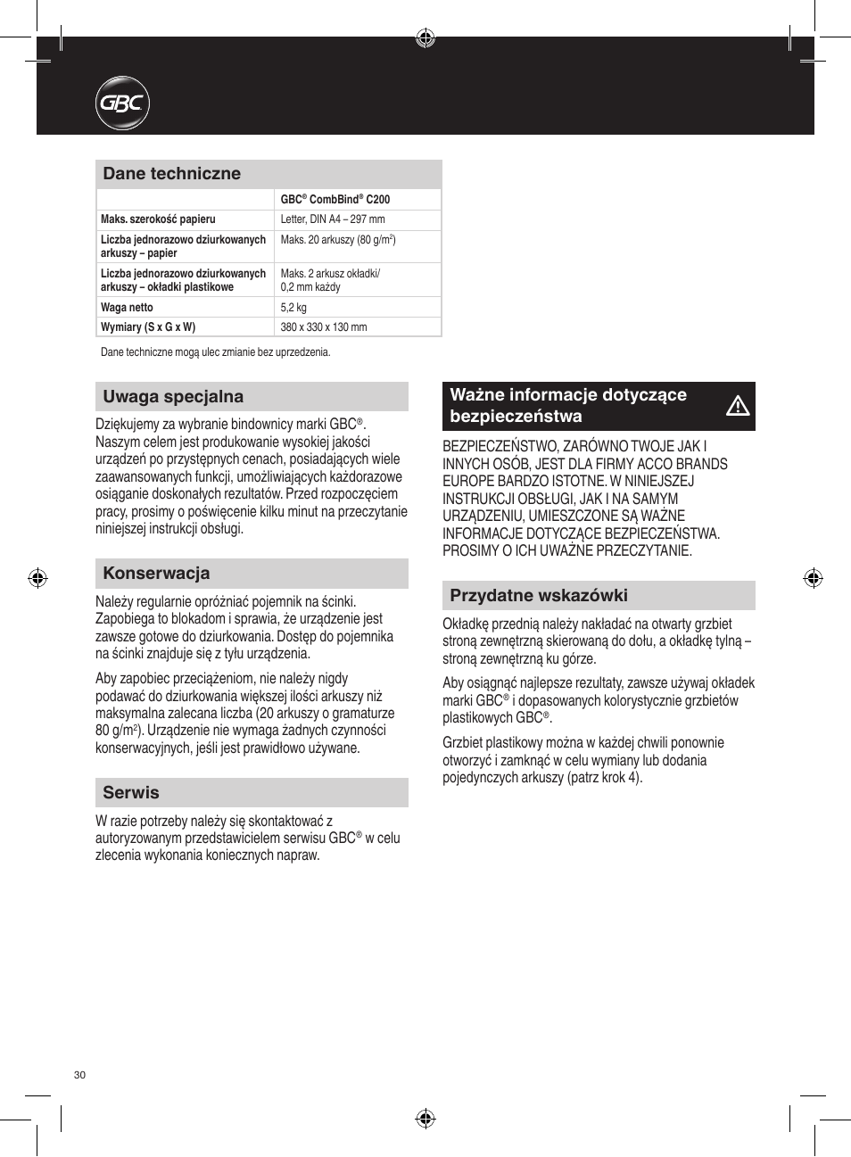 GBC C200 User Manual | Page 30 / 40