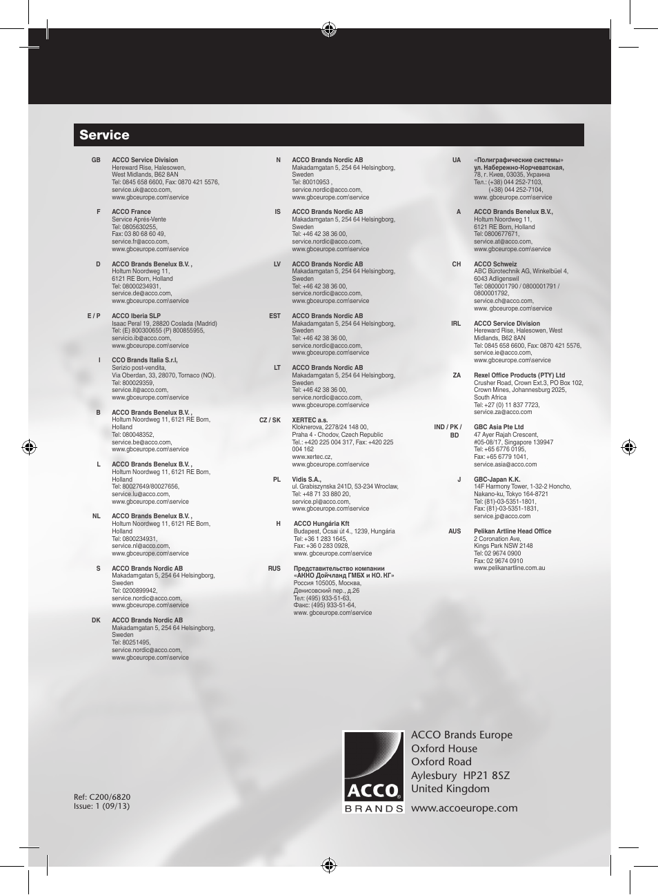 Service | GBC C200 User Manual | Page 40 / 40