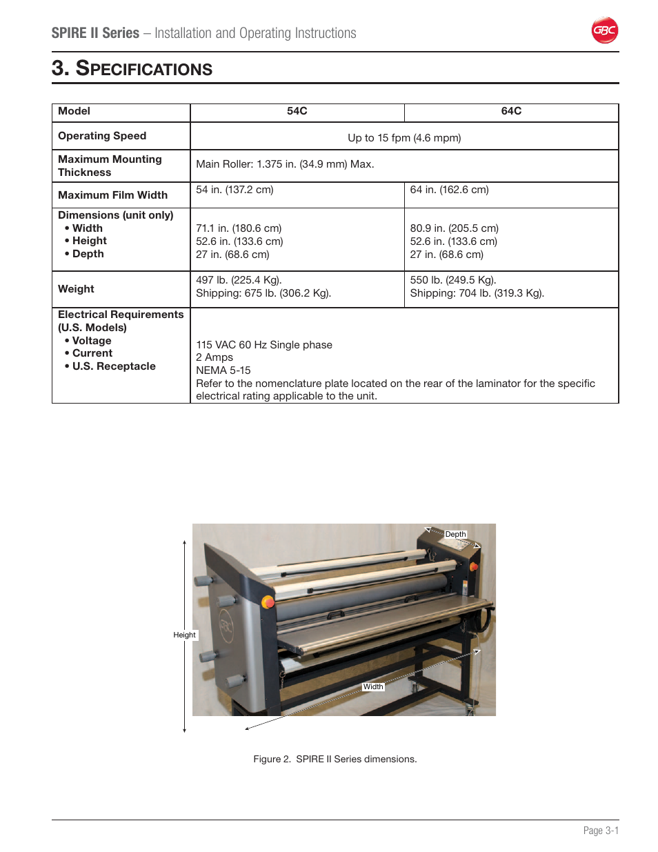 Specifications, Pecifications | GBC 64C User Manual | Page 11 / 44