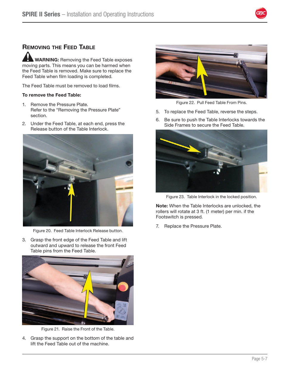 Removing the feed table | GBC 64C User Manual | Page 21 / 44