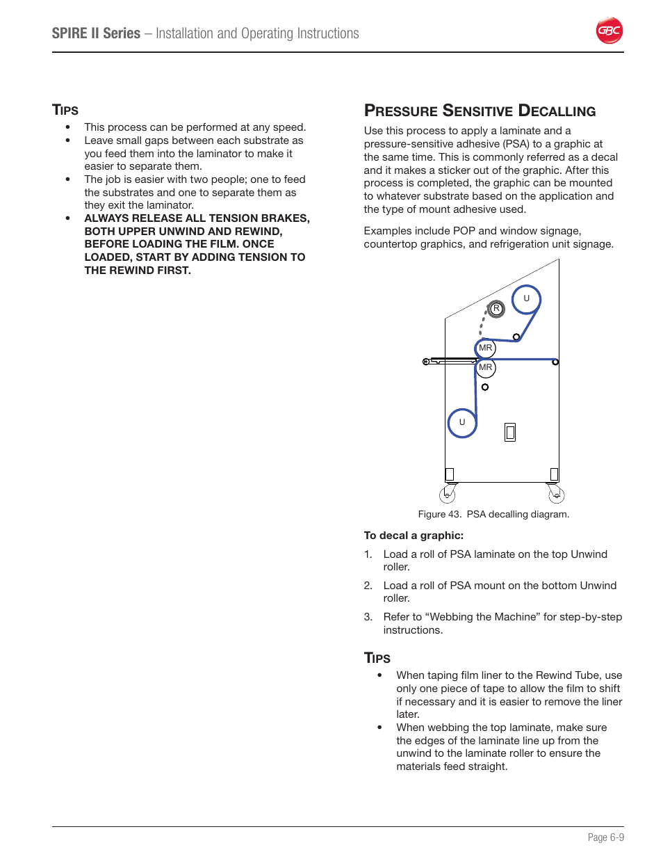 Tips, Pressure sensitive decalling | GBC 64C User Manual | Page 33 / 44