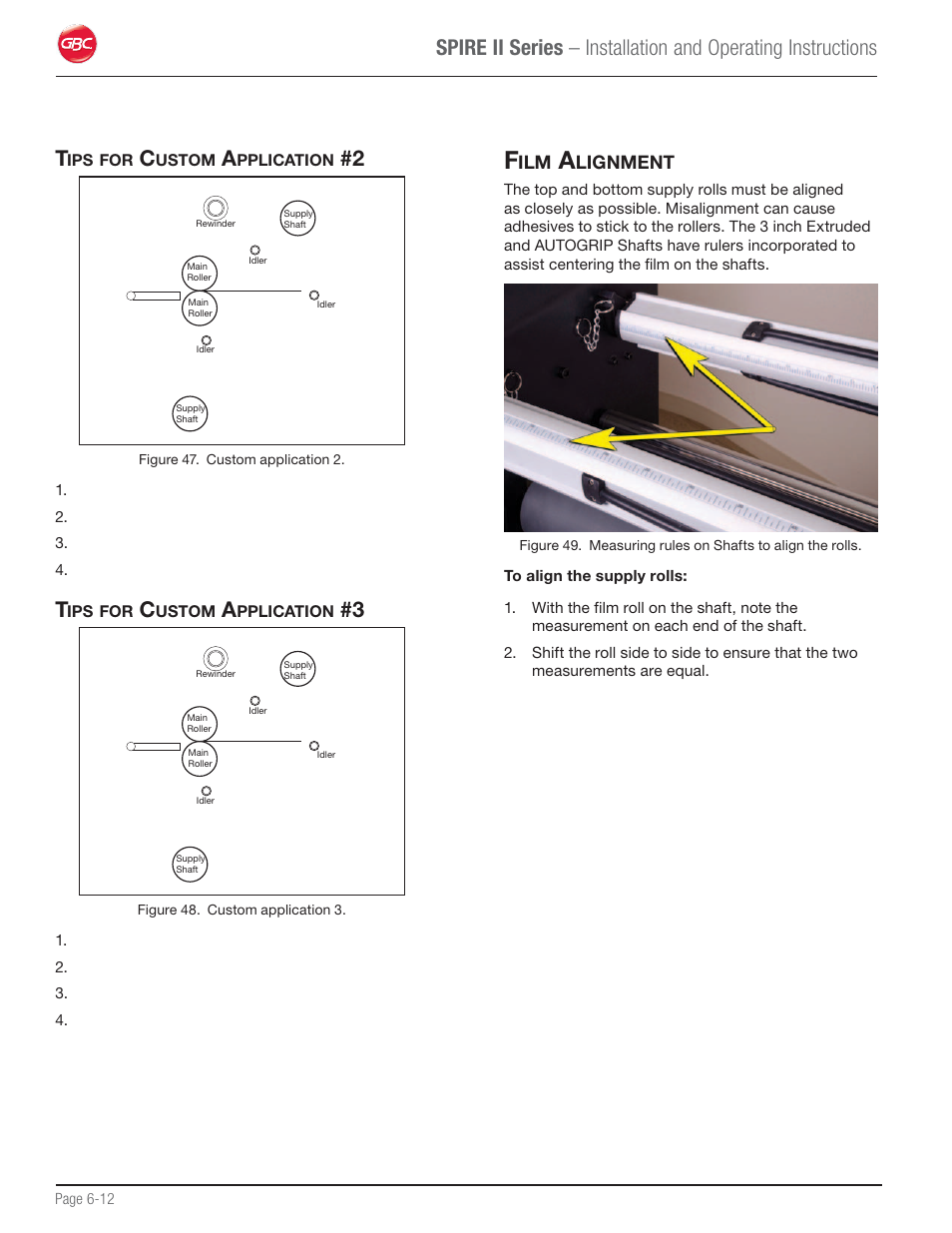 Tips for custom application #2, Tips for custom application #3, Film alignment | GBC 64C User Manual | Page 36 / 44