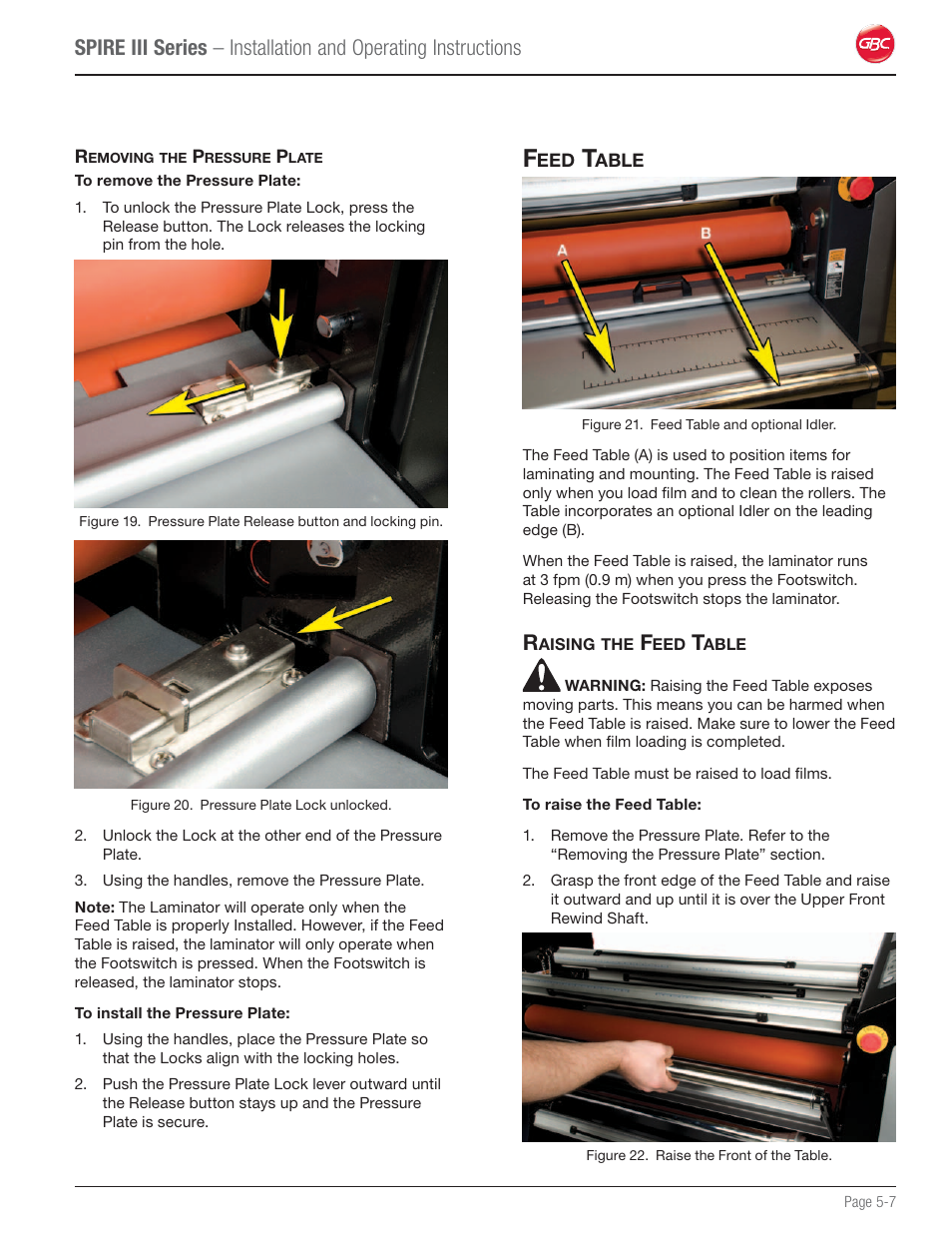Feed table, Raising the feed table | GBC 64Ct User Manual | Page 21 / 48