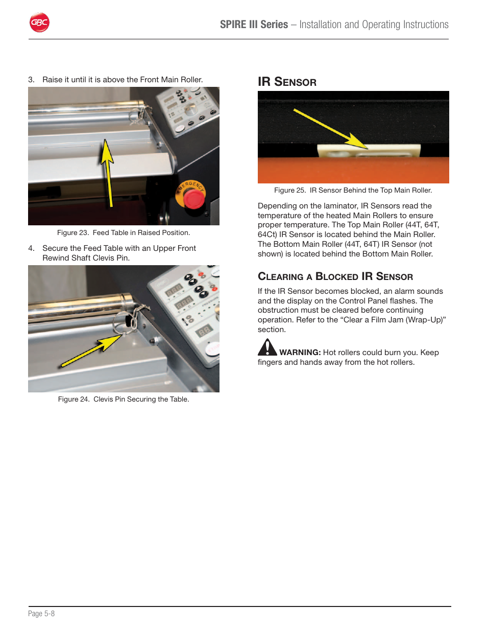 Ir sensor, Clearing a blocked ir sensor, Ir s | GBC 64Ct User Manual | Page 22 / 48