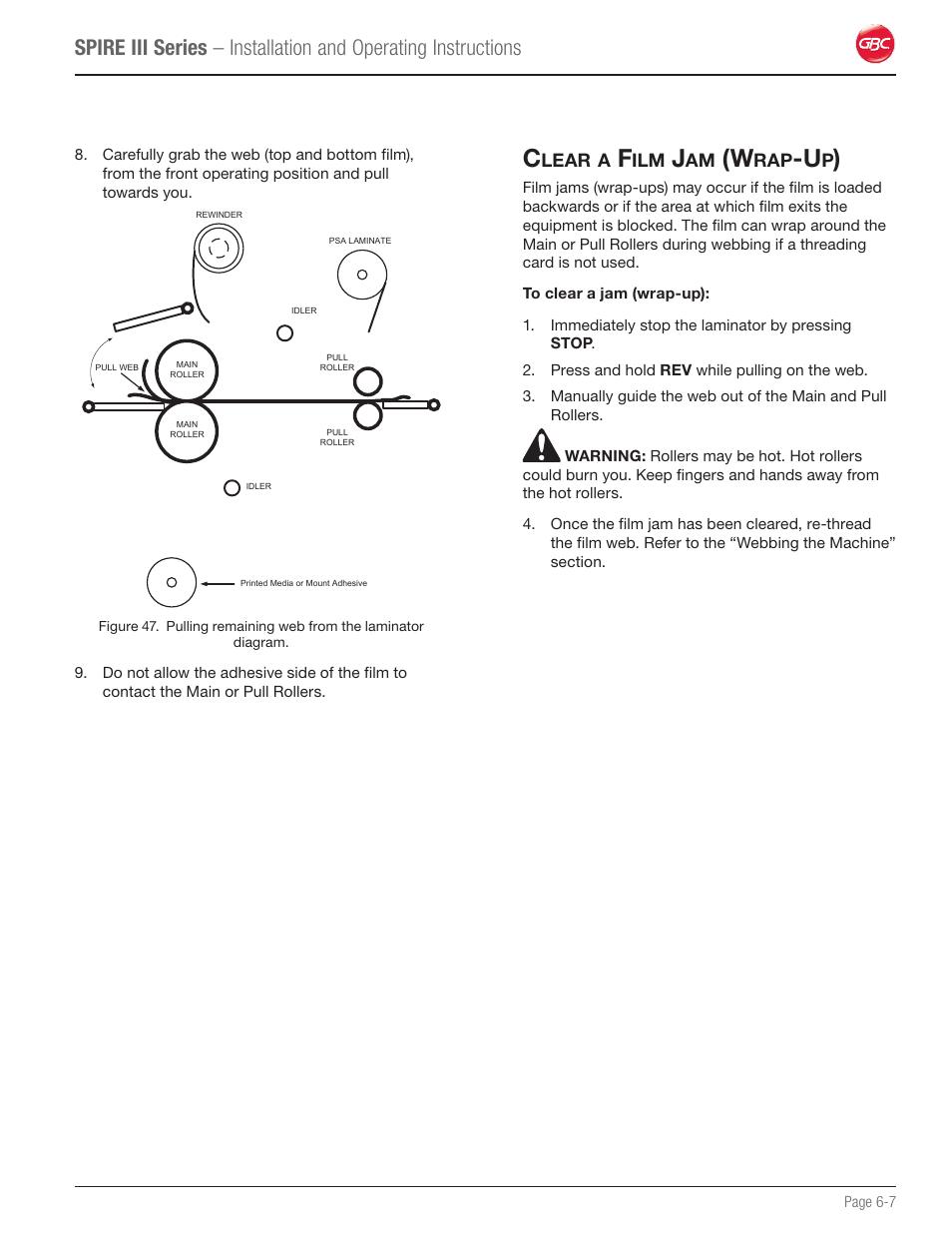 Clear a film jam (wrap-up), D “clear a film jam (wrap-up)” s | GBC 64Ct User Manual | Page 33 / 48