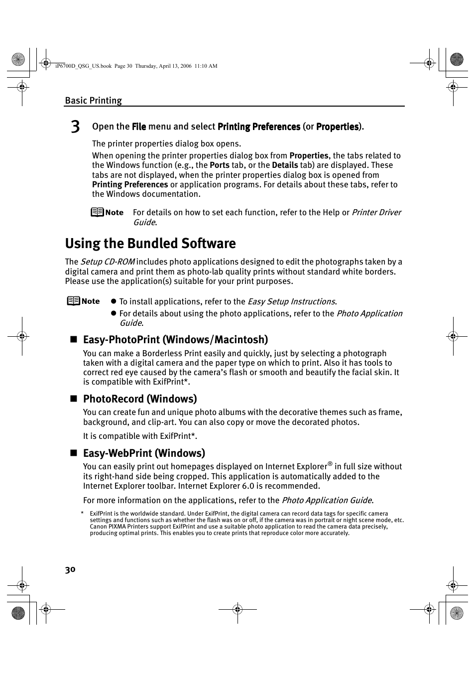 Using the bundled software, Easy-photoprint (windows/macintosh), Photorecord (windows) | Easy-webprint (windows) | Canon QT5-0385-V01 User Manual | Page 34 / 60