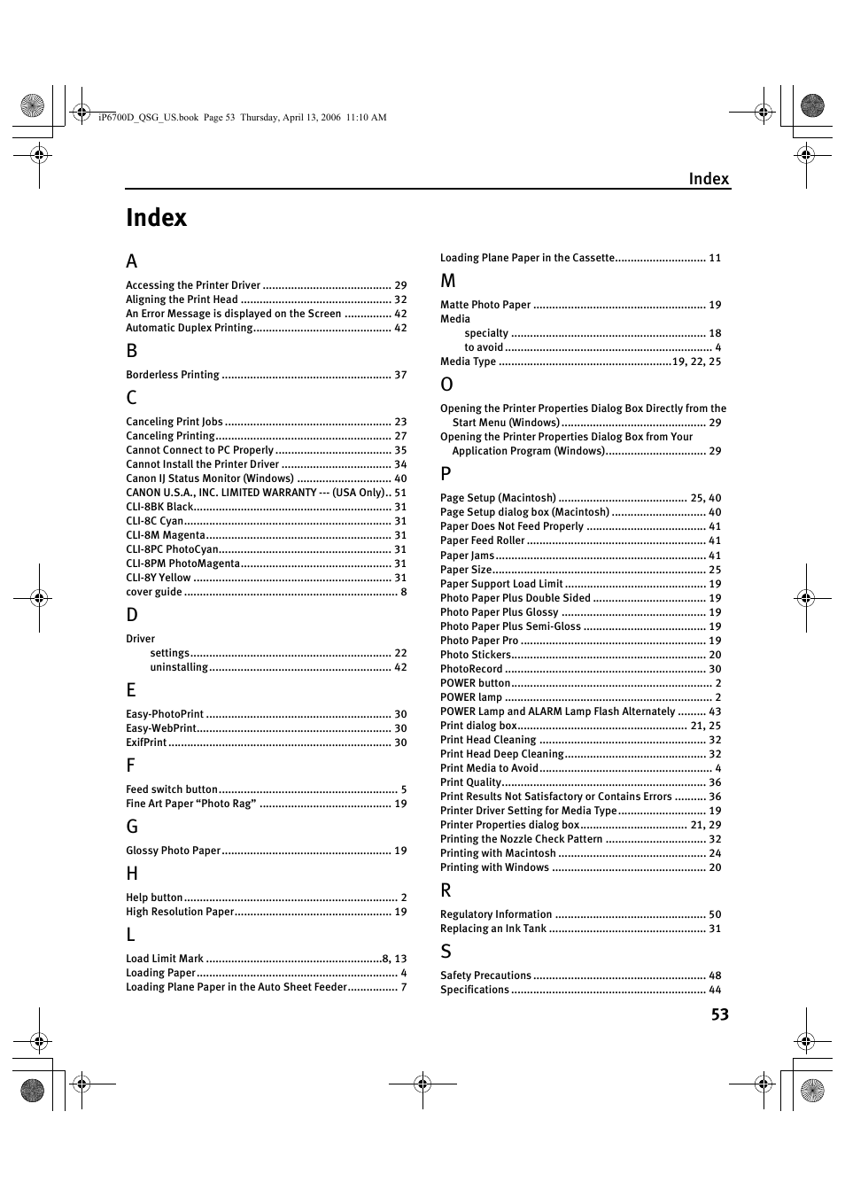 Index | Canon QT5-0385-V01 User Manual | Page 57 / 60