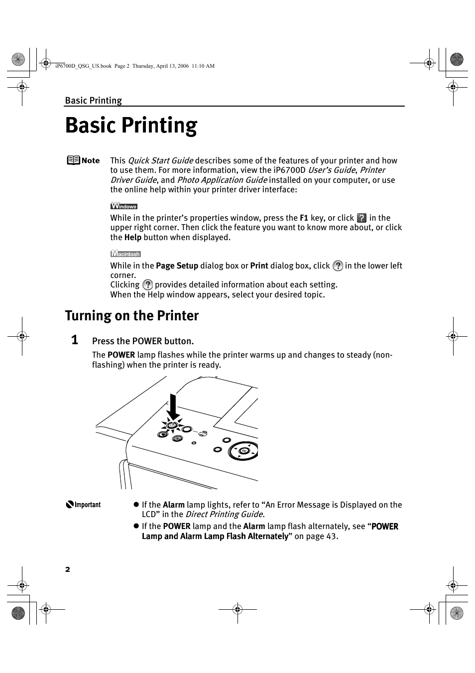Basic printing, Turning on the printer | Canon QT5-0385-V01 User Manual | Page 6 / 60