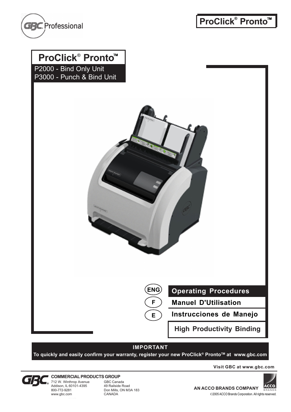 GBC Proclick Pronto User Manual | 15 pages